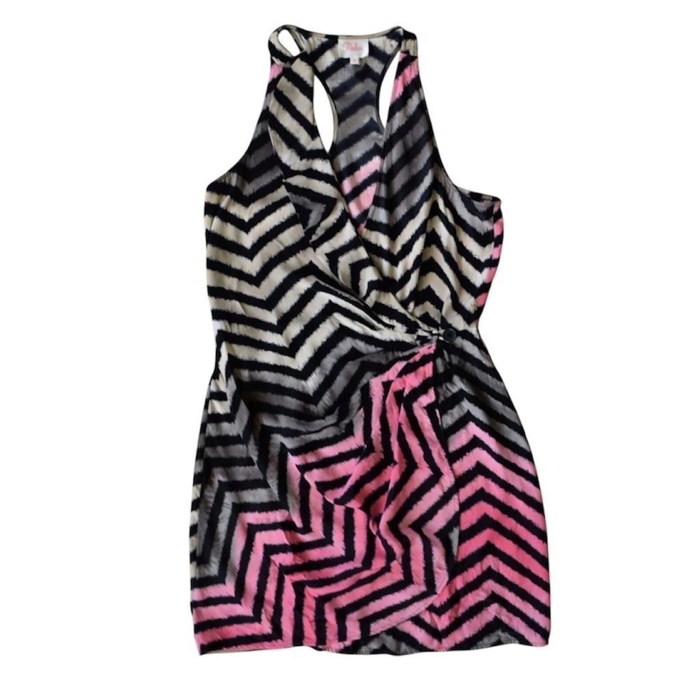 Parker Chevron 100% Silk Wrap Mini Dress Size Medium - Picture 3 of 6